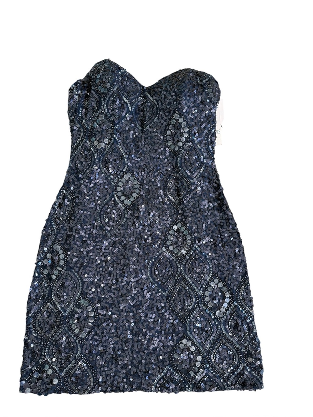 Blue Scala Vintage 100% Silk Strapless Mini Sequin Dress Sz 4